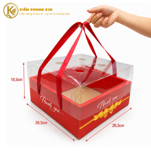 Hộp quà trái cây có quai xách nắp trong họa tiết xanh 35,5x21,5x11cm KPK Packaging