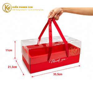 Hộp quà trái cây có quai xách nắp trong họa tiết xanh 35,5x21,5x11cm KPK Packaging