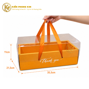 Hộp quà trái cây có quai xách nắp trong họa tiết xanh 35,5x21,5x11cm KPK Packaging