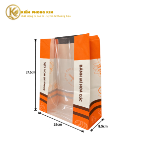 Túi giấy đựng bánh mì hoa cúc có cửa sổ kích thước 19 × 8,5 × 27,5cm